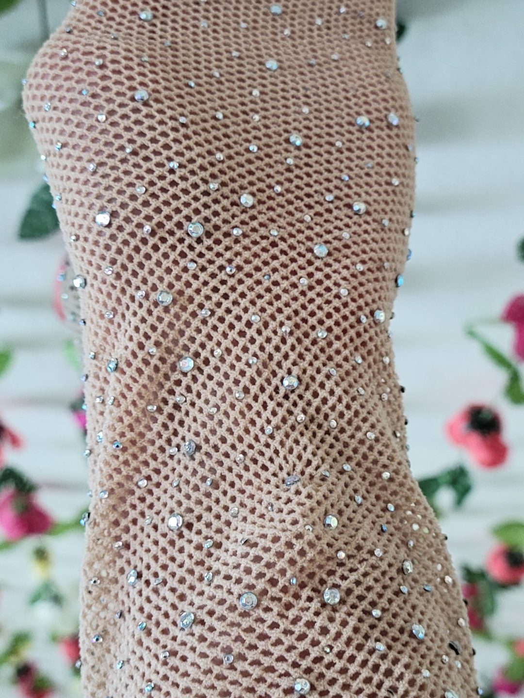 Rhinestone nude fishnets stockings sparkle texture