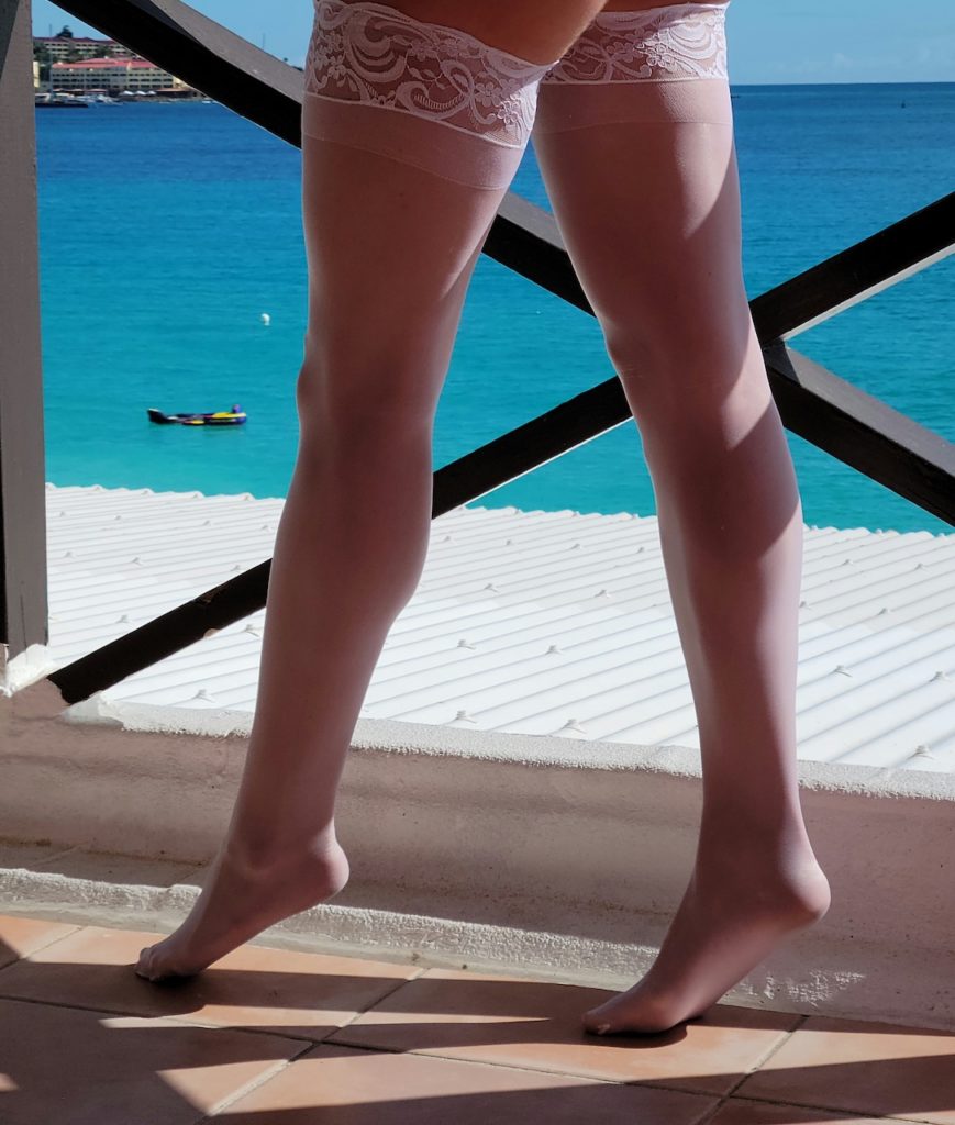 white thigh highs in St. Maarten bay views