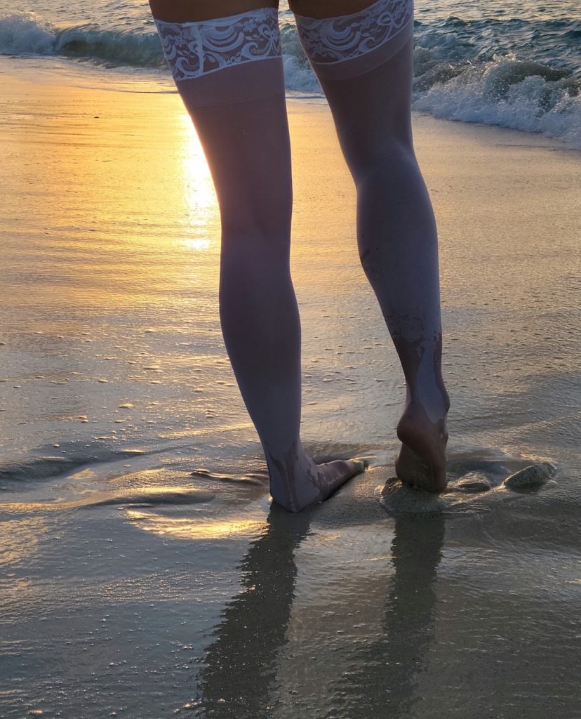 white thighhighs with beach sunset sunrise